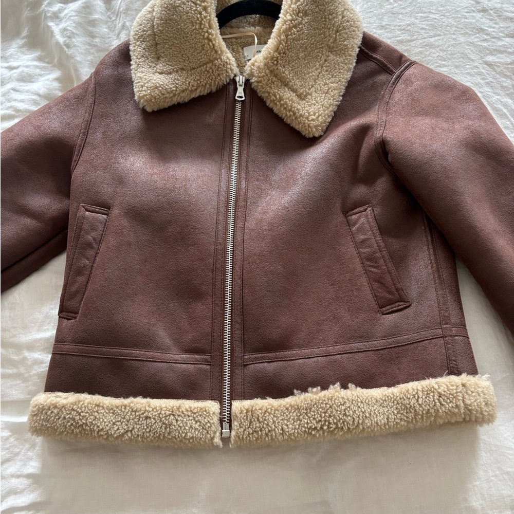 Mango Brown Faux Shearling-Lined Jacket